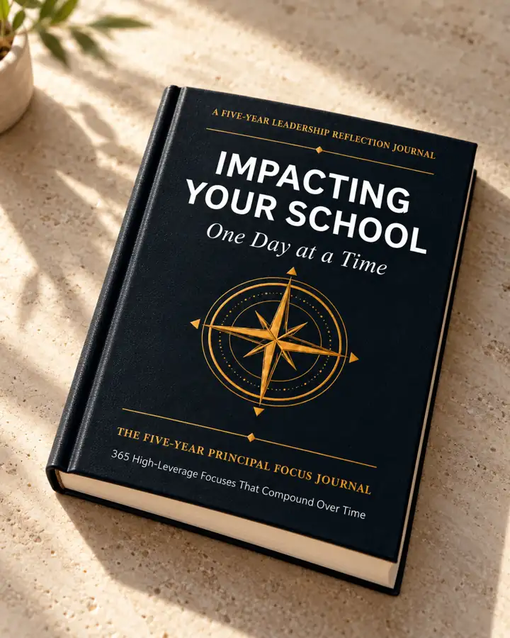 Staged digital rendering of the hardcover journal lying flat on a sunlit surface